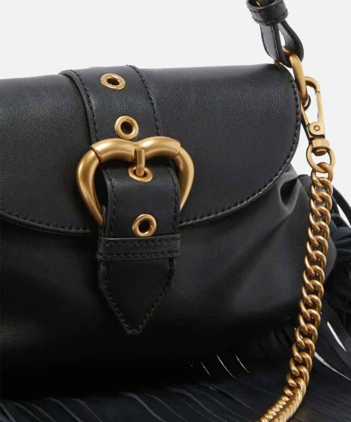 Women Shoulder Bags Pinko Jolene Mini Shoulder Bag With Long Fringing Blackantique Gold Women Shoulder Bags Pinko Jolene Mini Shoulder Bag With Long Fringing Blackantique Gold