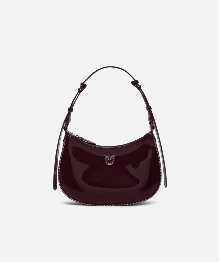 Women Shoulder Bags Pinko Patent Leather Halfmoon Bag With Rhinestones Choc Bittercolourblock Women Shoulder Bags Pinko Patent Leather Halfmoon Bag With Rhinestones Choc Bittercolourblock