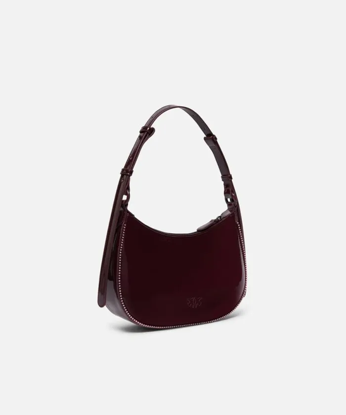Women Shoulder Bags Pinko Patent Leather Halfmoon Bag With Rhinestones Choc Bittercolourblock Women Shoulder Bags Pinko Patent Leather Halfmoon Bag With Rhinestones Choc Bittercolourblock