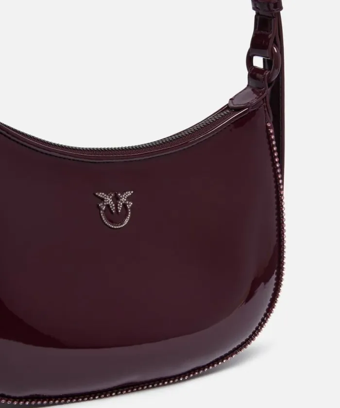 Women Shoulder Bags Pinko Patent Leather Halfmoon Bag With Rhinestones Choc Bittercolourblock Women Shoulder Bags Pinko Patent Leather Halfmoon Bag With Rhinestones Choc Bittercolourblock