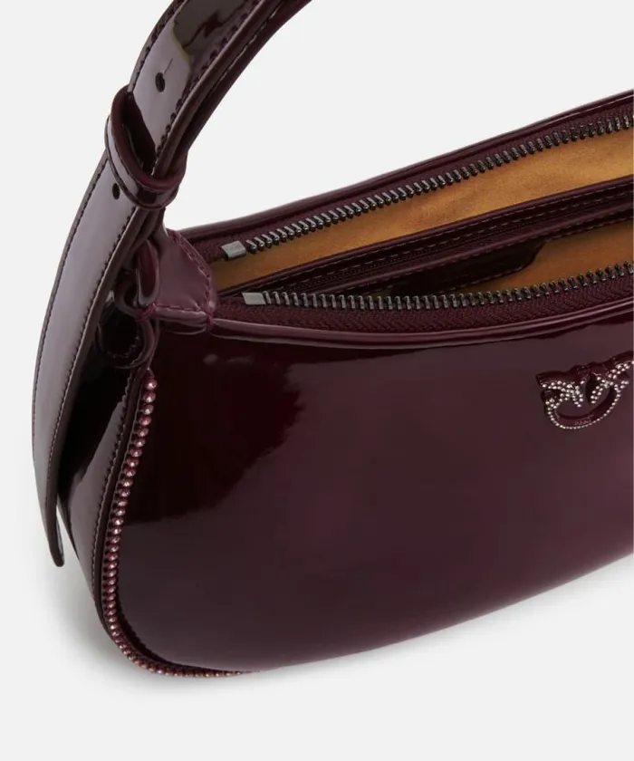 Women Shoulder Bags Pinko Patent Leather Halfmoon Bag With Rhinestones Choc Bittercolourblock Women Shoulder Bags Pinko Patent Leather Halfmoon Bag With Rhinestones Choc Bittercolourblock