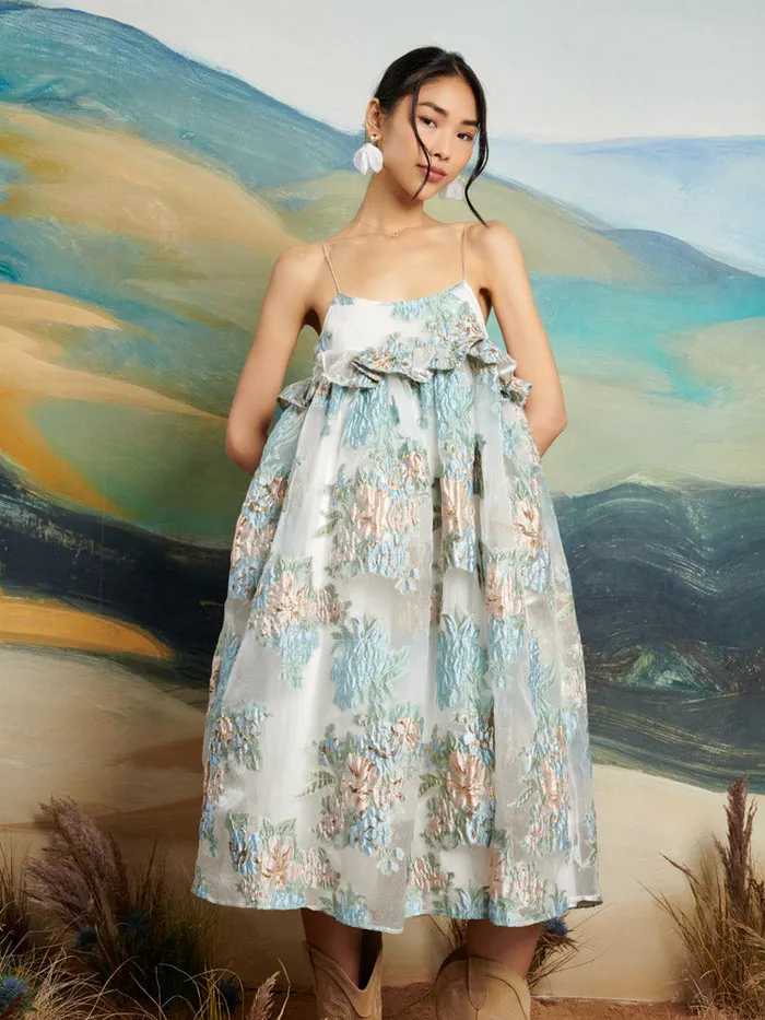 Women Sister Jane Dresses DREAM Barn Flower Jacquard Dress White Gold Pale Green Women Sister Jane Dresses DREAM Barn Flower Jacquard Dress White Gold Pale Green