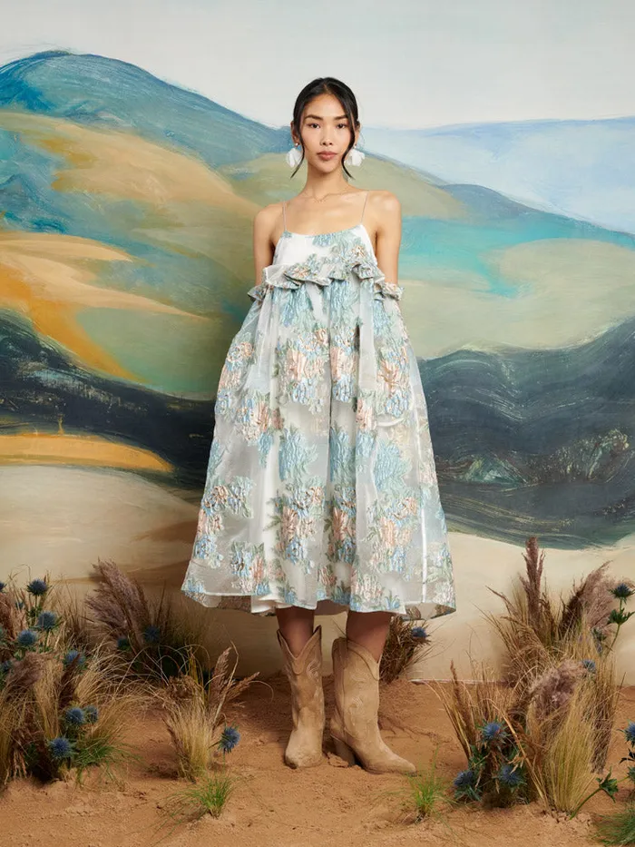 Women Sister Jane Dresses DREAM Barn Flower Jacquard Dress White Gold Pale Green