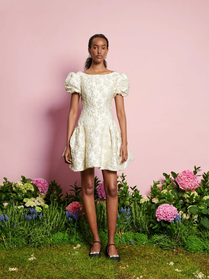 Women Sister Jane Dresses DREAM Dane Jacquard Mini Dress Ivory Gold
