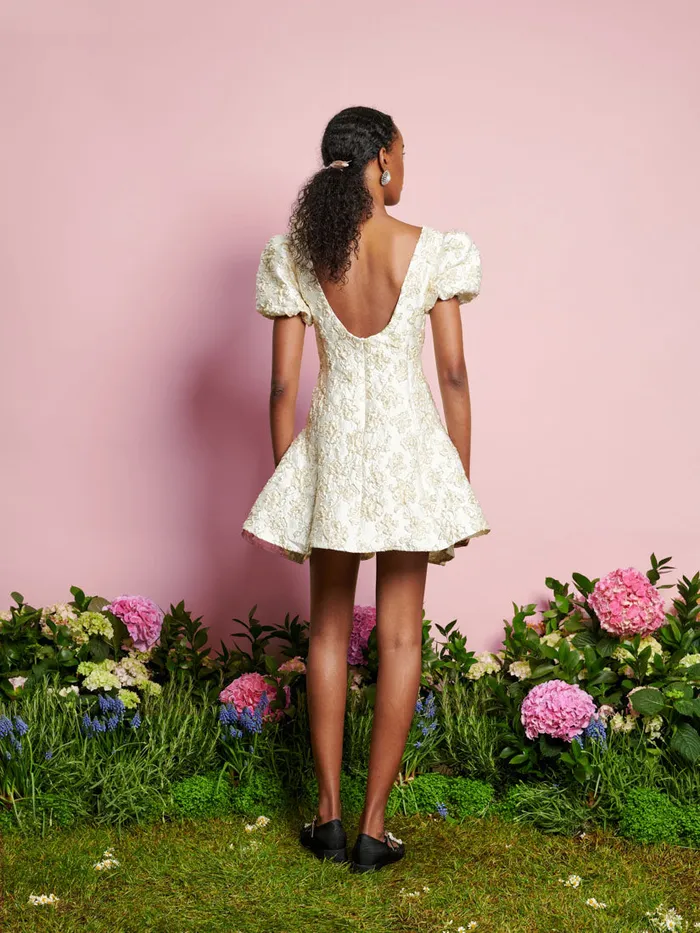 Women Sister Jane Dresses DREAM Dane Jacquard Mini Dress Ivory Gold