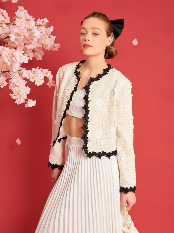 Women Sister Jane Jackets DREAM Enflower Tweed Jacket Whipped Cream