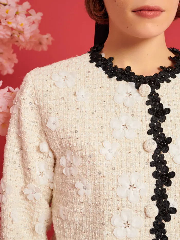 Women Sister Jane Jackets DREAM Enflower Tweed Jacket Whipped Cream