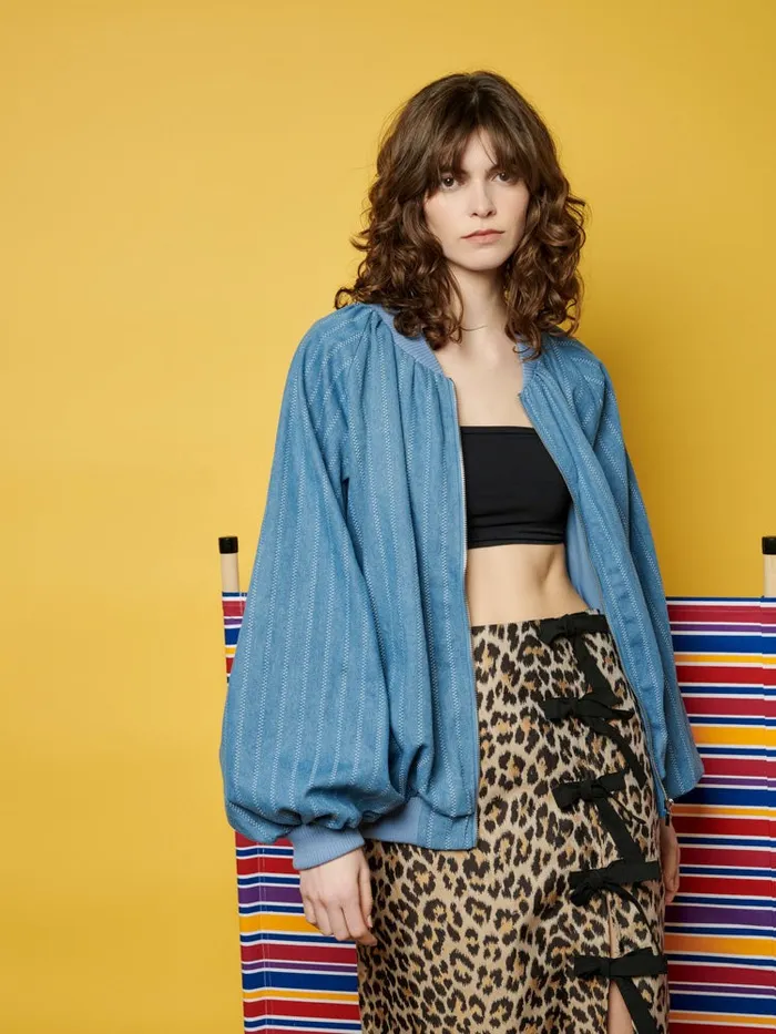 Women Sister Jane Jackets Ghospell Deborah Striped Denim Bomber Jacket Aegean Blue Women Sister Jane Jackets Ghospell Deborah Striped Denim Bomber Jacket Aegean Blue