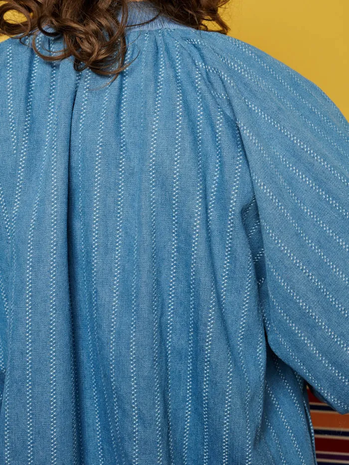 Women Sister Jane Jackets Ghospell Deborah Striped Denim Bomber Jacket Aegean Blue