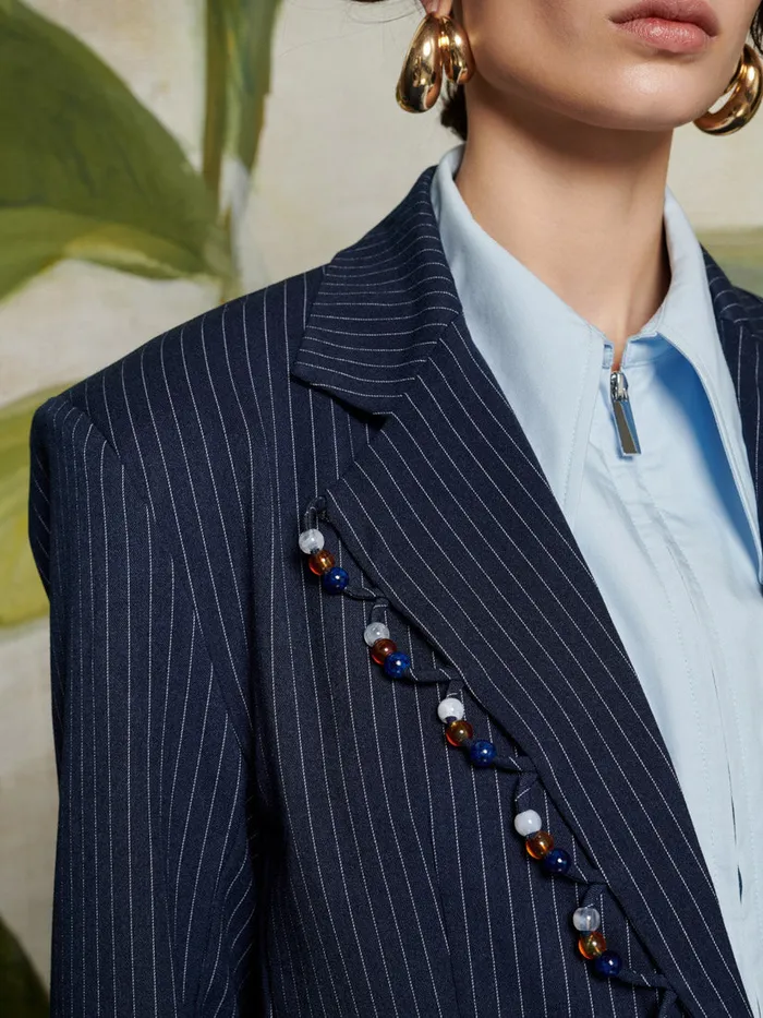 Women Sister Jane Jackets Ghospell Flynn Stripe Blazer Navy Blue