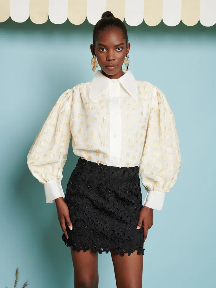 Women Sister Jane Tops DREAM Marigold Jacquard Blouse Gold Ivory