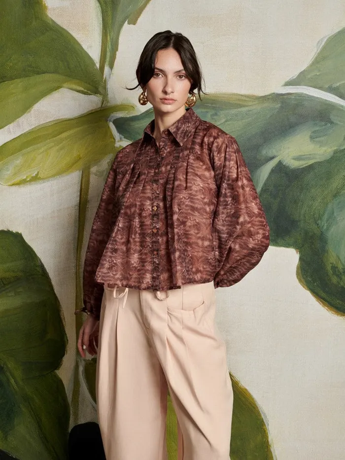 Women Sister Jane Tops Ghospell Dare Printed Shirt Washed Brown