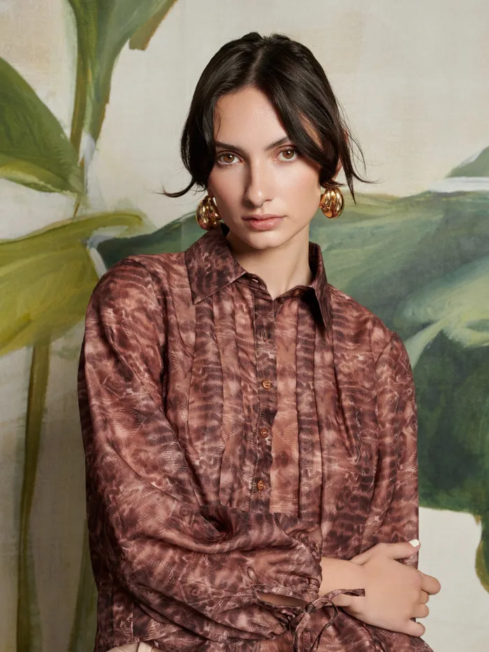 Women Sister Jane Tops Ghospell Dare Printed Shirt Washed Brown