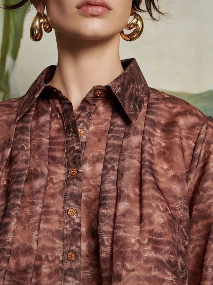 Women Sister Jane Tops Ghospell Dare Printed Shirt Washed Brown