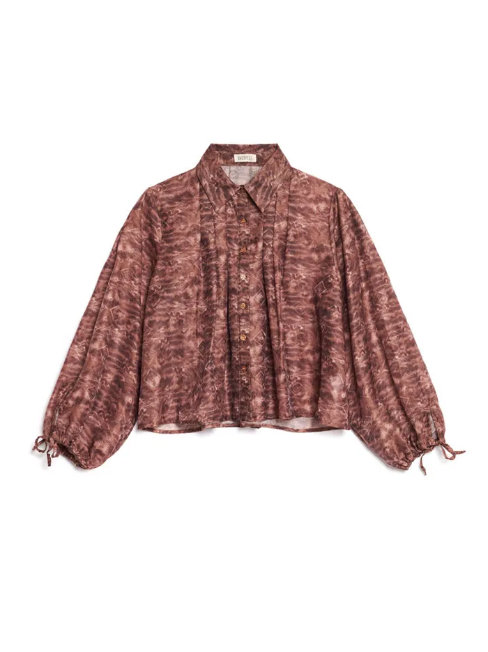 Women Sister Jane Tops Ghospell Dare Printed Shirt Washed Brown