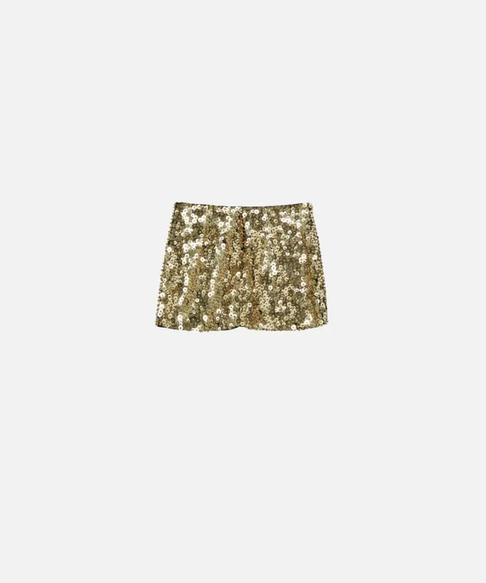 Women Skirts Pinko Mini Skirt With Golden Sequins And Rhinestones Goldcrystal Women Skirts Pinko Mini Skirt With Golden Sequins And Rhinestones Goldcrystal