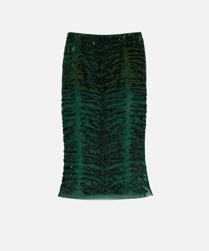 Women Skirts Pinko Pencil Skirt With Zebraeffect Sequin Embroidery Greenblack Women Skirts Pinko Pencil Skirt With Zebraeffect Sequin Embroidery Greenblack
