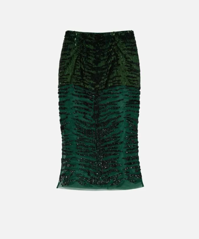 Women Skirts Pinko Pencil Skirt With Zebraeffect Sequin Embroidery Greenblack Women Skirts Pinko Pencil Skirt With Zebraeffect Sequin Embroidery Greenblack