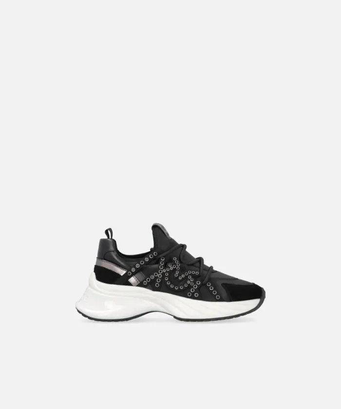 Women Sneakers Pinko Ariel Sneakers With Laces And Rhinestones Limo Black