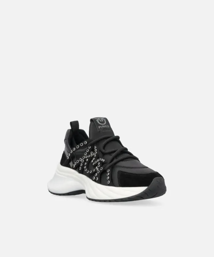 Women Sneakers Pinko Ariel Sneakers With Laces And Rhinestones Limo Black Women Sneakers Pinko Ariel Sneakers With Laces And Rhinestones Limo Black