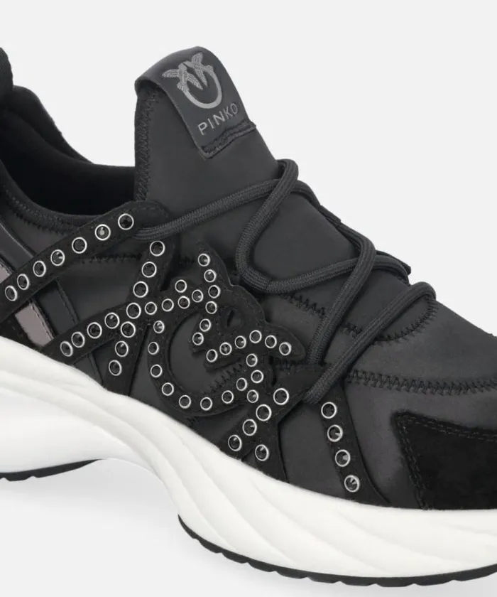 Women Sneakers Pinko Ariel Sneakers With Laces And Rhinestones Limo Black Women Sneakers Pinko Ariel Sneakers With Laces And Rhinestones Limo Black
