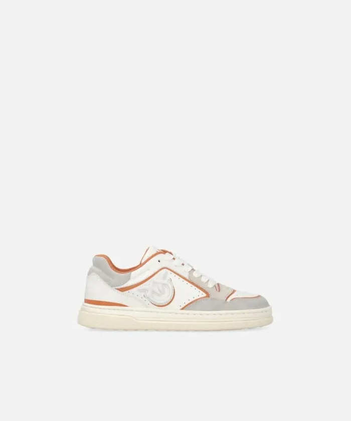 Women Sneakers Pinko Flat Leather Sneakers With Embroidered Logo Whitefard