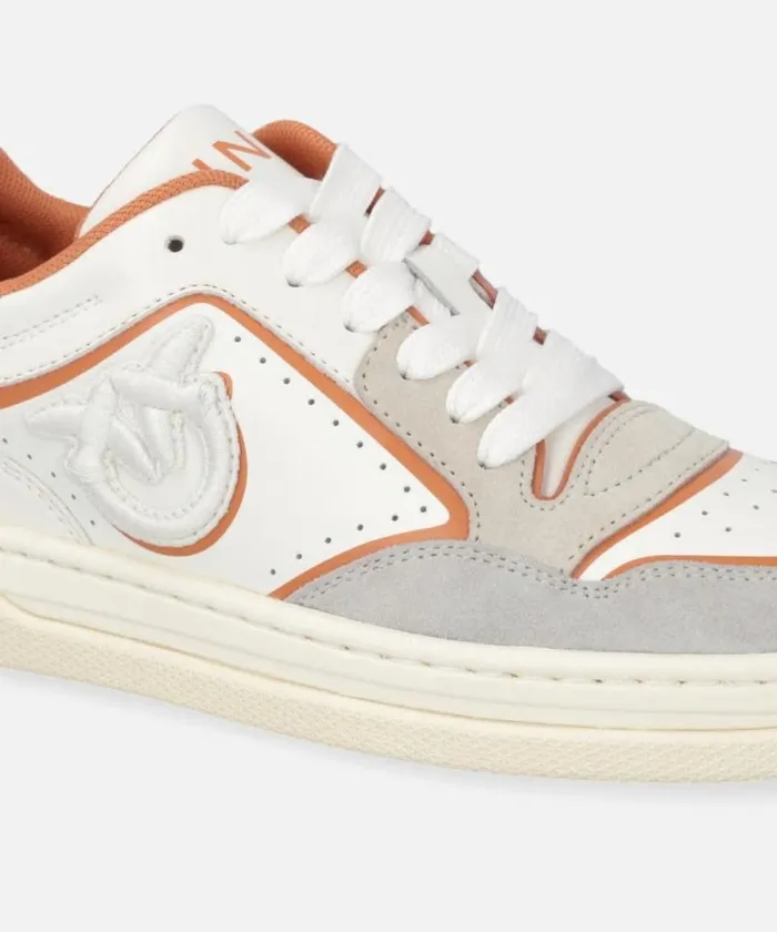 Women Sneakers Pinko Flat Leather Sneakers With Embroidered Logo Whitefard Women Sneakers Pinko Flat Leather Sneakers With Embroidered Logo Whitefard