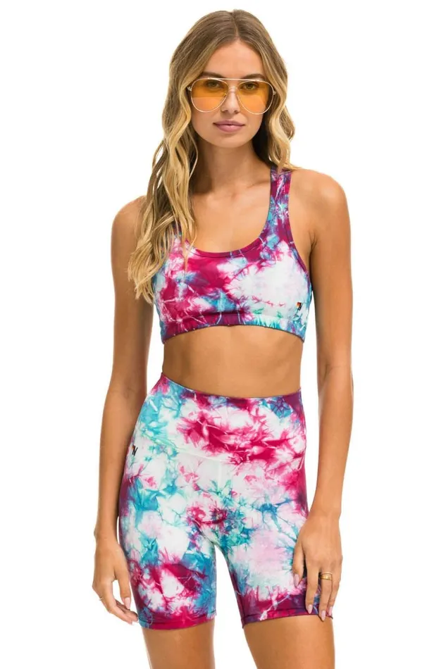 Women Sports Bras Aviator Nation Hand Dyed Sports Bra 8211 Tie Dye Turquoise
