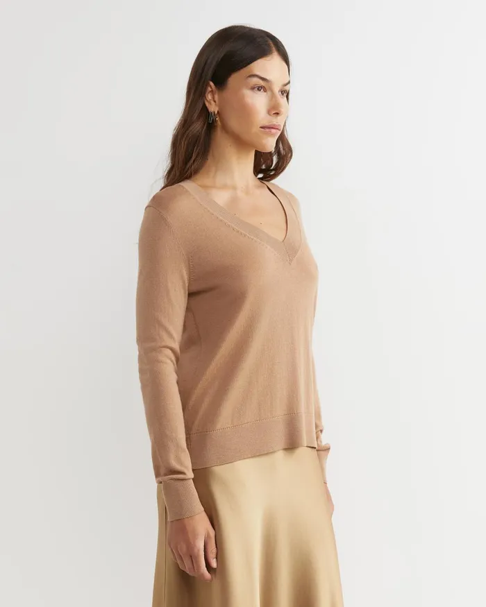 Women Sportscraft Knits and Cardigans Francis Merino VNeck Knit Tan