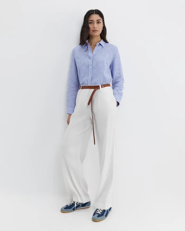 Women Sportscraft Shirts Dahlia Stripe Linen Shirt Bluewhite