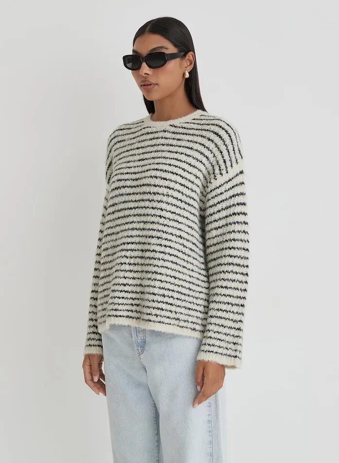 Women Stripe Oversized Brushed Knit Jumper Eli 4th and Reckless Knitwear