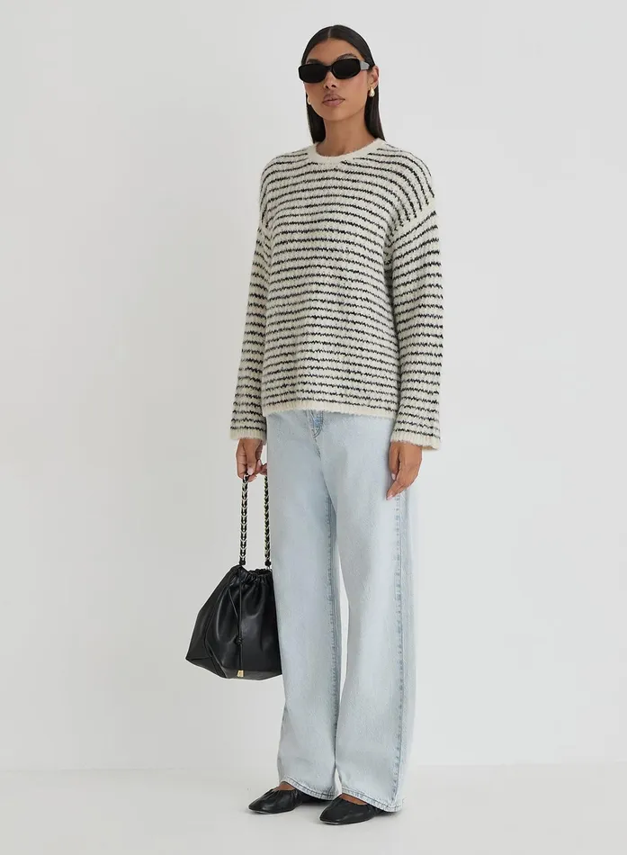 Women Stripe Oversized Brushed Knit Jumper Eli 4th and Reckless Knitwear