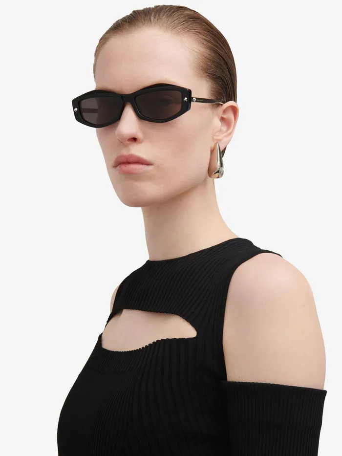 Women Sunglasses Alexander McQueen Spike Studs Geometrical Sunglasses Blacksmoke
