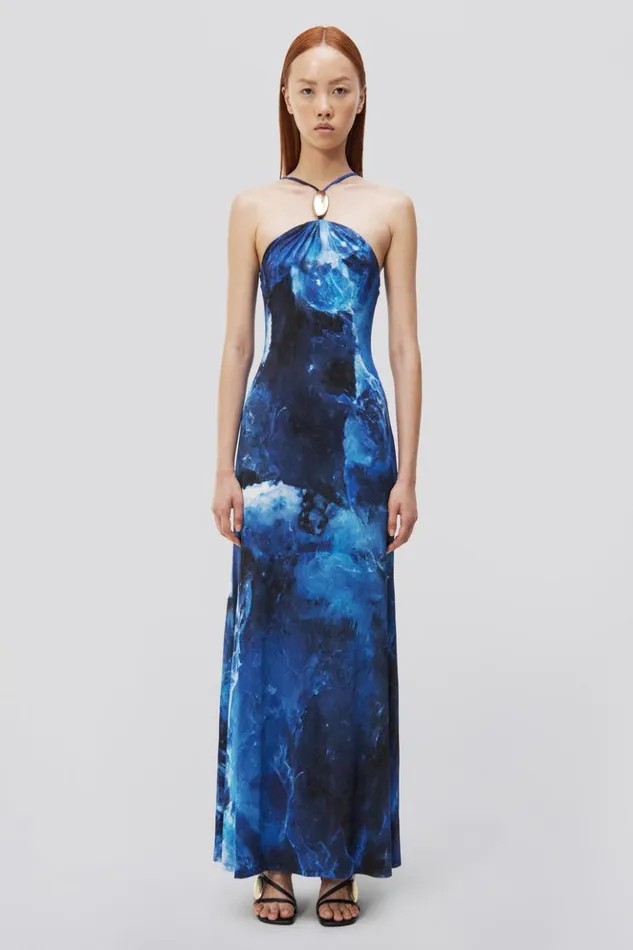 Women Sunnie Gown Blue Rock Crystal Print Jonathan Simkhai Dresses and Jumpsuits