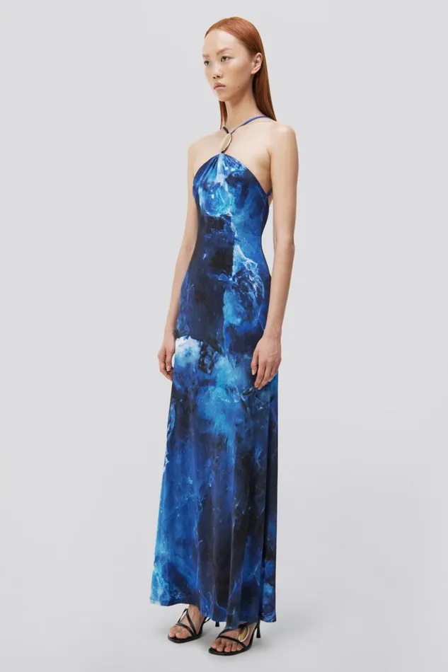 Women Sunnie Gown Blue Rock Crystal Print Jonathan Simkhai Dresses and Jumpsuits