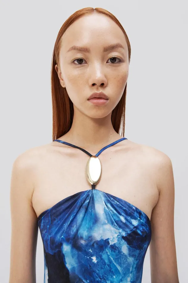 Women Sunnie Gown Blue Rock Crystal Print Jonathan Simkhai Dresses and Jumpsuits