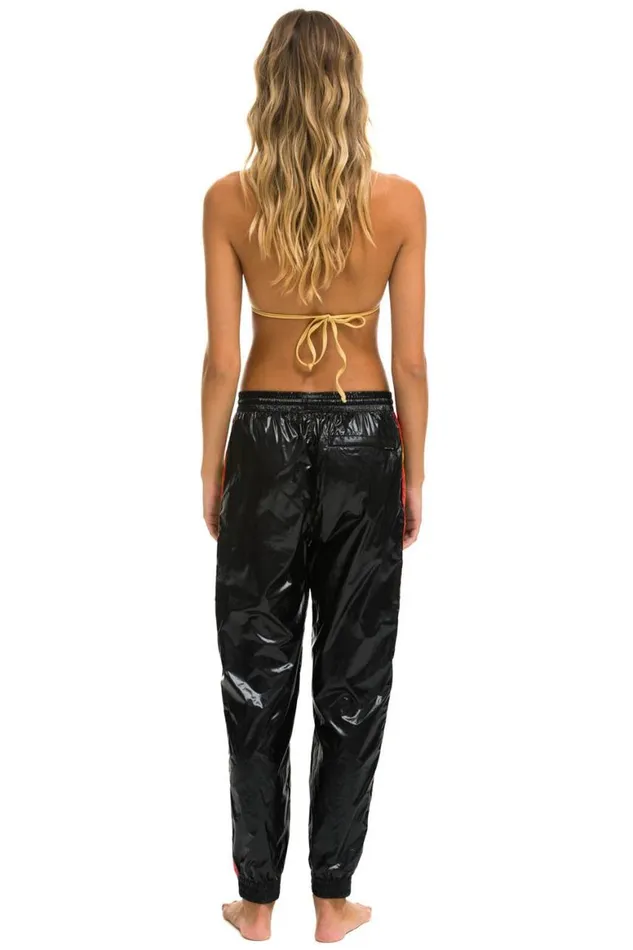 Women Sweatpants Aviator Nation 5 Stripe Wind Pant Black Glossy