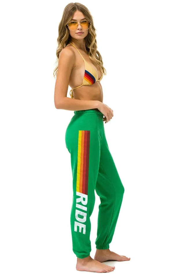 Women Sweatpants Aviator Nation Ride Logo White Sweatpants 8211 Kelly Green