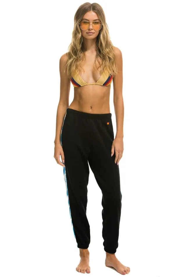 Women Sweatpants Aviator Nation Tiger Stripe Sweatpants 8211 Black Blue Tiger