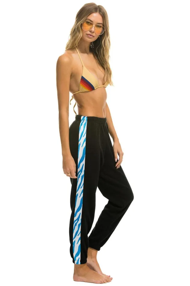 Women Sweatpants Aviator Nation Tiger Stripe Sweatpants 8211 Black Blue Tiger