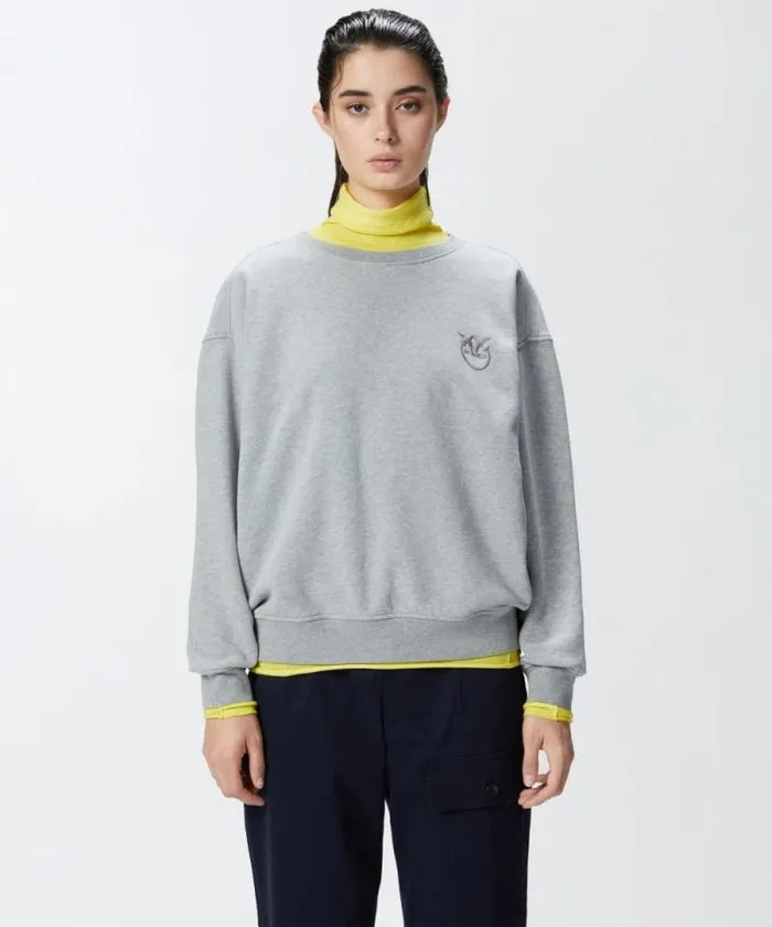 Women Sweatshirts Pinko Crewneck Sweatshirt With Embroidered Logo Drizzle Grey Women Sweatshirts Pinko Crewneck Sweatshirt With Embroidered Logo Drizzle Grey