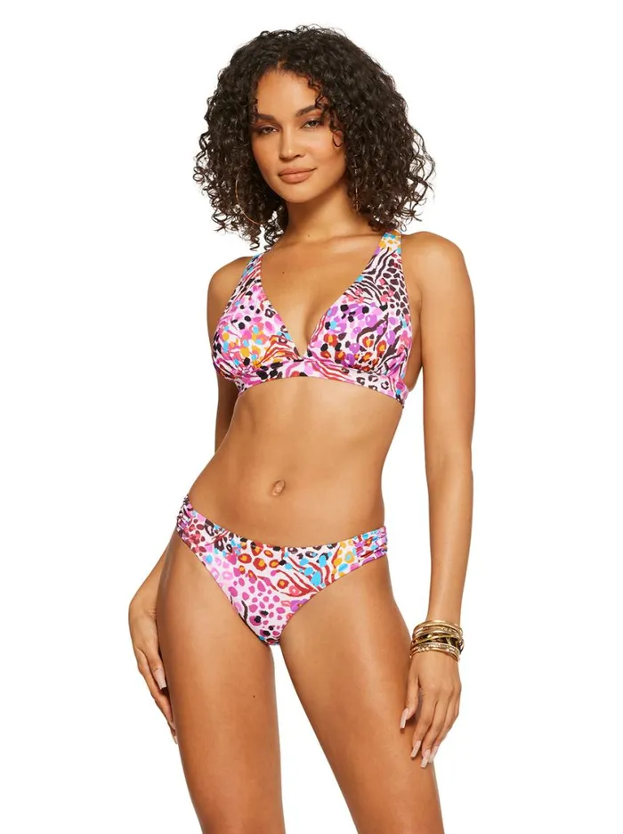 Women Swim Jessica Simpson French Exit Full Support Triangle Bra In Pink Multi