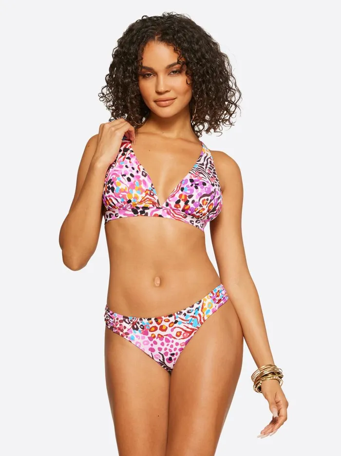 Women Swim Jessica Simpson French Exit Full Support Triangle Bra In Pink Multi