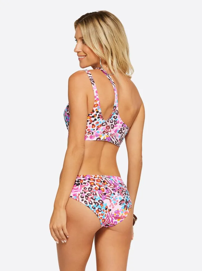 Women Swim Jessica Simpson French Exit One Shoulder Top In Pink Multi