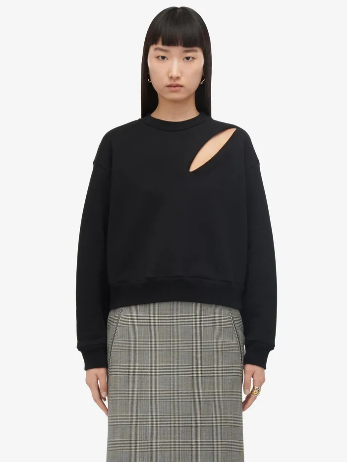 Women TShirts And Sweatshirts Alexander McQueen Slashed Sweatshirt Black