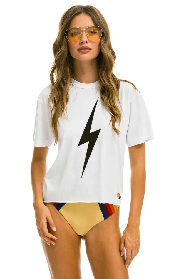 Women Tees Aviator Nation Bolt Boyfriend Tee 8211 White