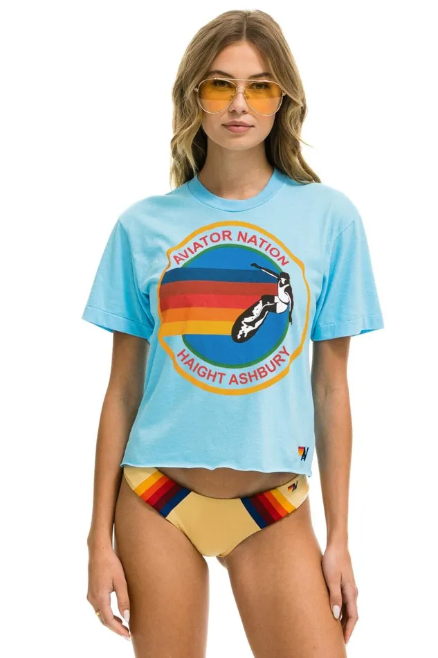 Women Tees Aviator Nation Haight Ashbury Boyfriend Tee 8211 Sky