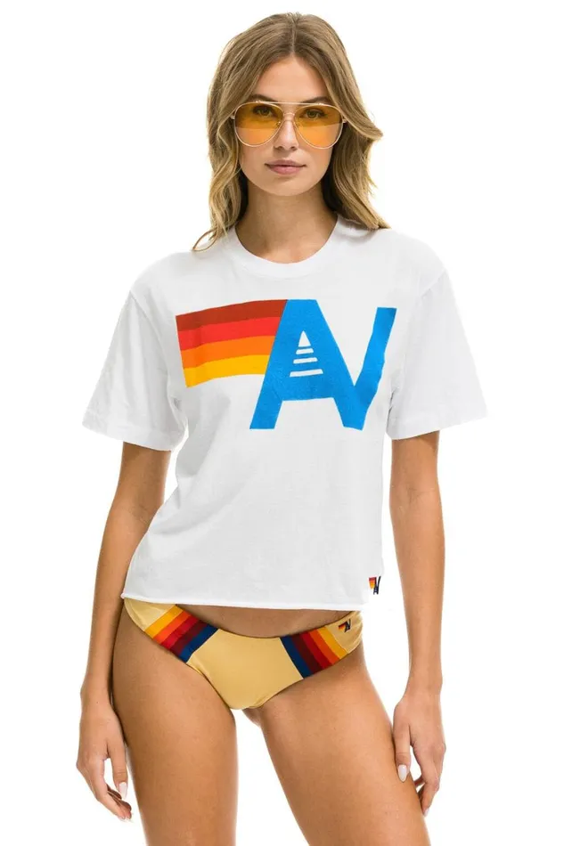 Women Tees Aviator Nation Logo Boyfriend Tee 8211 White
