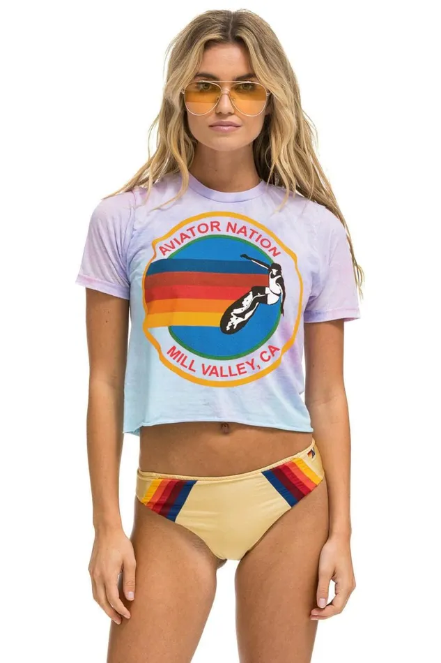 Women Tees Aviator Nation Mill Valley Boyfriend Tee 8211 Tie Dye Bubble Gum