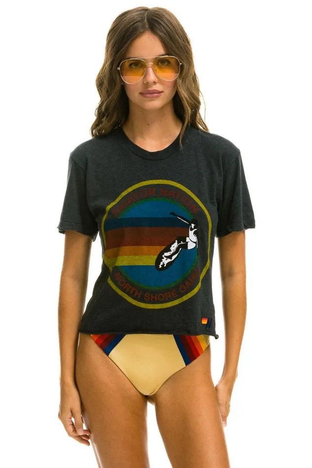 Women Tees Aviator Nation North Shore Boyfriend Tee 8211 Charcoal